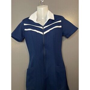 Crest Careers Dress Womens 6 Navy White Zip Front Short Sleeve Uniform Made USA